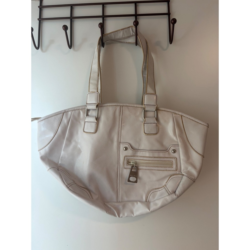 Nine West Vintage Y2K White PVC Shoulder Bag Tote Curved Satchel Cream